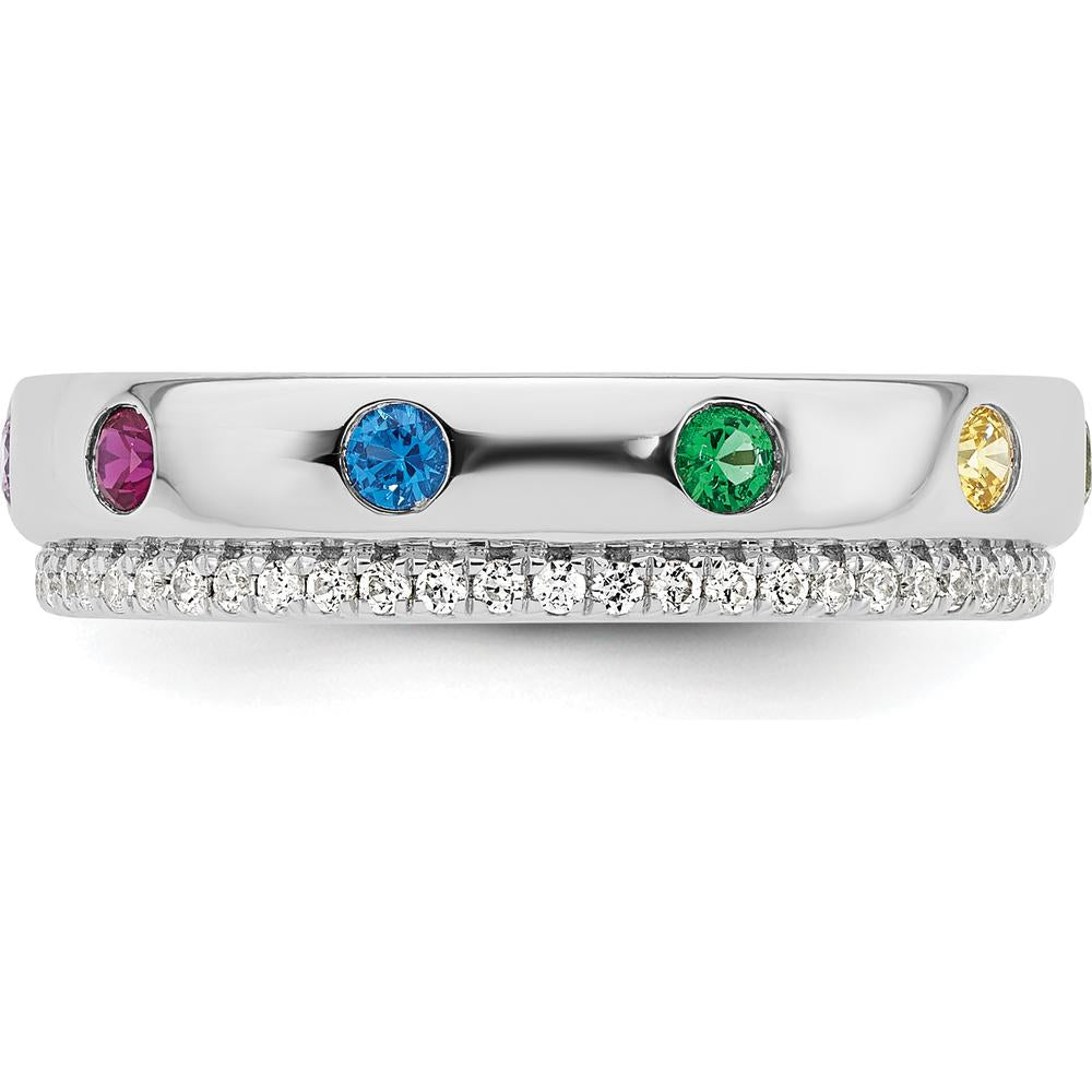 14K White Gold 6-Birthstone and Diamond Mother's Ring Semi-mount with Milgrain Detail by Oro Pregiato