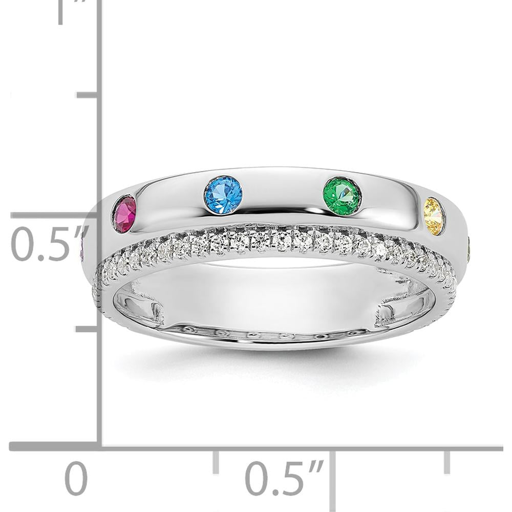 14K White Gold 6-Birthstone and Diamond Mother's Ring Semi-mount with Milgrain Detail by Oro Pregiato