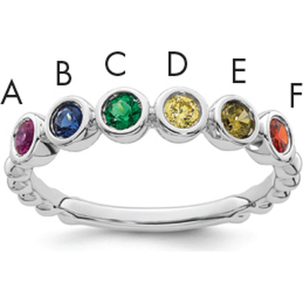 14K White Gold 6-Birthstone Mother's Ring with Round Cut Gemstones - Customizable Birthstones by Oro Pregiato