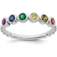 14K White Gold 6-Birthstone Mother's Ring with Round Cut Gemstones - Customizable Birthstones by Oro Pregiato