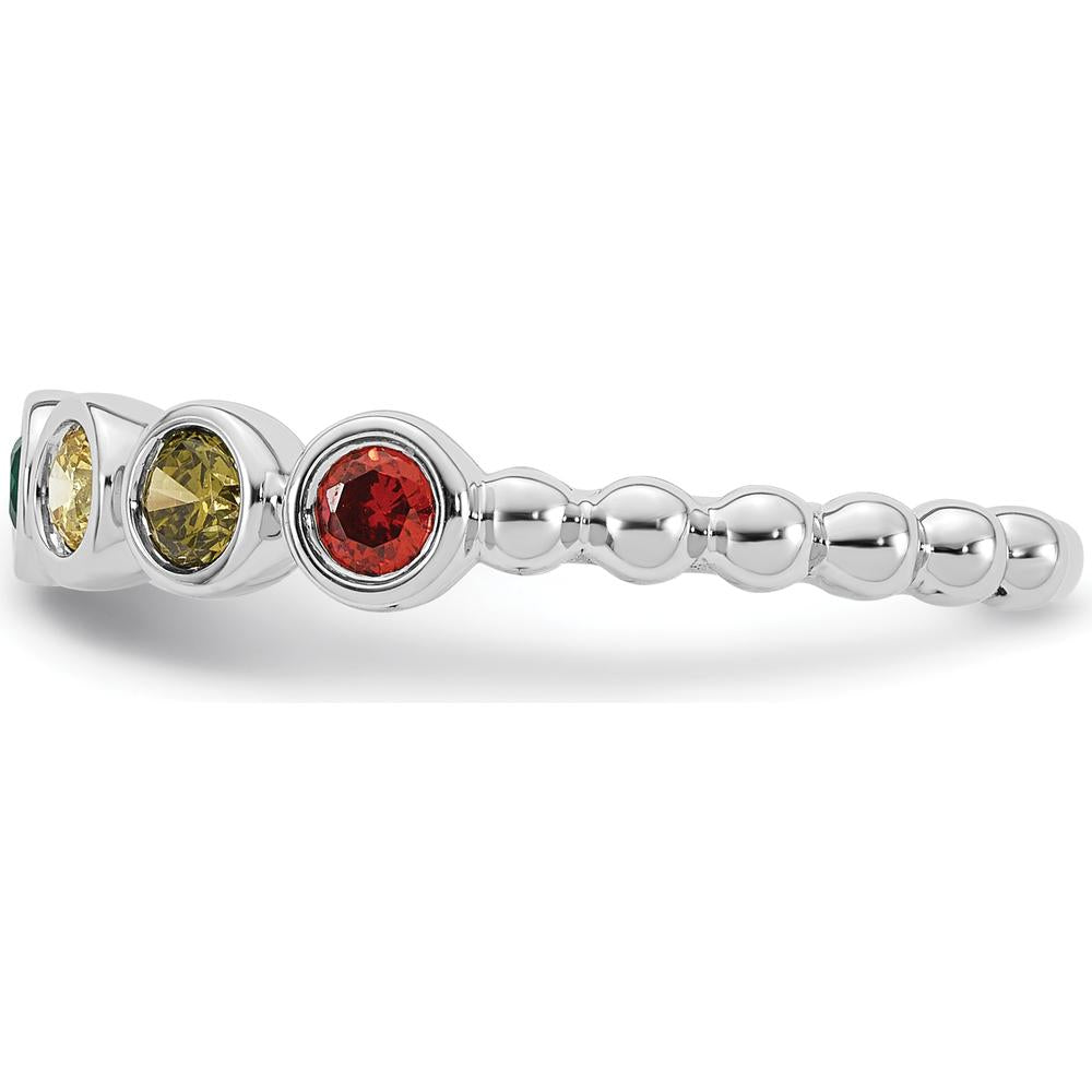 14K White Gold 6-Birthstone Mother's Ring with Round Cut Gemstones - Customizable Birthstones by Oro Pregiato