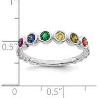 14K White Gold 6-Birthstone Mother's Ring with Round Cut Gemstones - Customizable Birthstones by Oro Pregiato