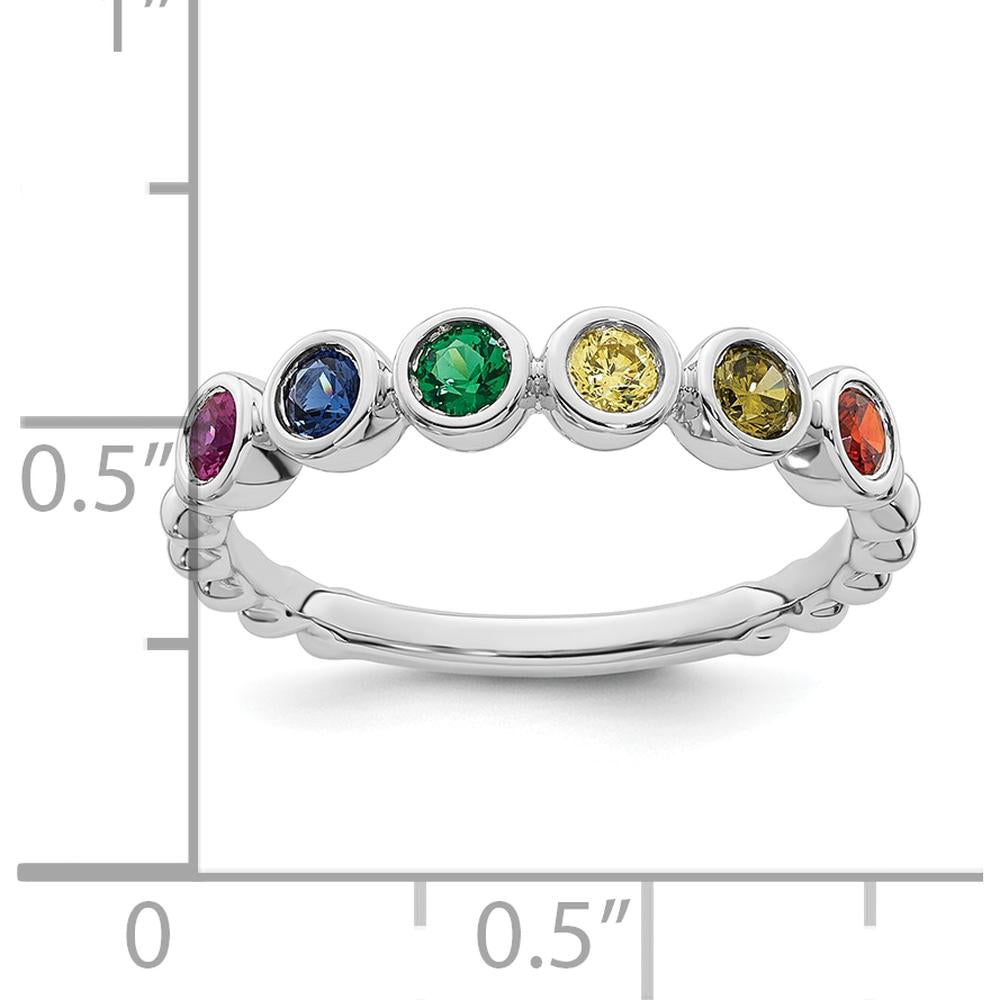 14K White Gold 6-Birthstone Mother's Ring with Round Cut Gemstones - Customizable Birthstones by Oro Pregiato