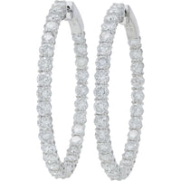 14K White Gold 6 Carat Diamond Inside - Out Hoop Earrings - 3 Carat Total Diamond Weight Each