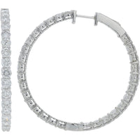 14K White Gold 6 Carat Diamond Inside - Out Hoop Earrings - 3 Carat Total Diamond Weight Each