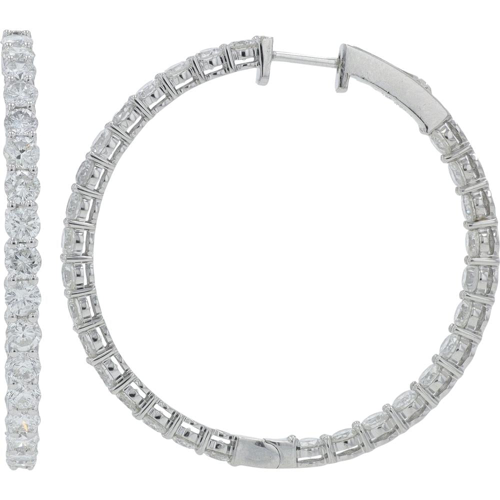 14K White Gold 6 Carat Diamond Inside - Out Hoop Earrings - 3 Carat Total Diamond Weight Each