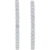14K White Gold 6 Carat Diamond Inside - Out Hoop Earrings - 3 Carat Total Diamond Weight Each