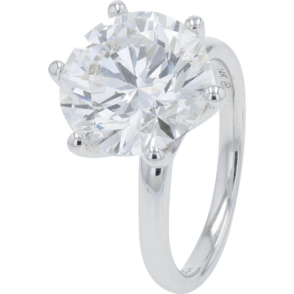 14K White Gold 6 Carat Total Weight Lab Grown Diamond Engagement Ring - Round Brilliant Cut in Prong Setting