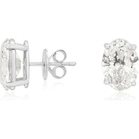 14K White Gold 6 Carat Total Weight Oval Cut Lab Grown Diamond Stud Earrings with 4-Prong Basket Setting and Friction Backs - Royal Jewelry