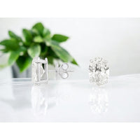 14K White Gold 6 Carat Total Weight Oval Cut Lab Grown Diamond Stud Earrings with 4-Prong Basket Setting and Friction Backs - Royal Jewelry
