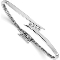 14K White Gold 6-Inch Hinged Bangle Bracelet with 3 Round Channel-Set Diamonds - 0.25 Carat Total Diamond Weight by Monteluci Fine Jewelry