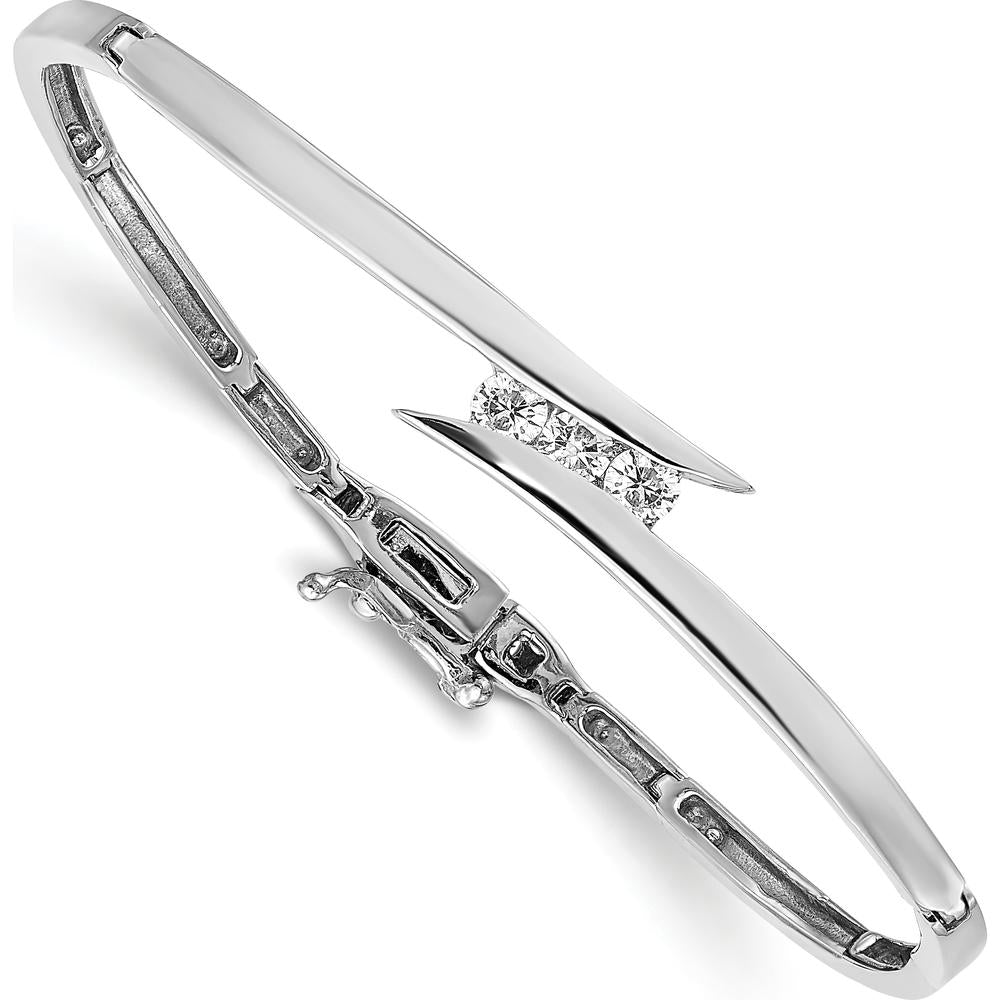 14K White Gold 6-Inch Hinged Bangle Bracelet with 3 Round Channel-Set Diamonds - 0.25 Carat Total Diamond Weight by Monteluci Fine Jewelry