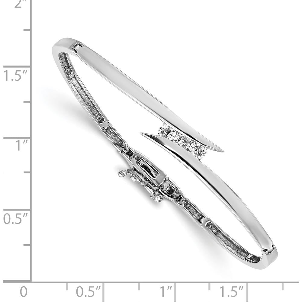 14K White Gold 6-Inch Hinged Bangle Bracelet with 3 Round Channel-Set Diamonds - 0.25 Carat Total Diamond Weight by Monteluci Fine Jewelry