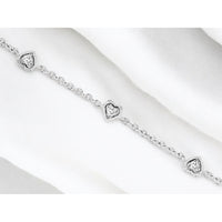 14K White Gold 6-Station Heart Bracelet with Milgrain Halo and Round Diamonds - 0.15 Carat Total Diamond Weight - Royal Jewelry