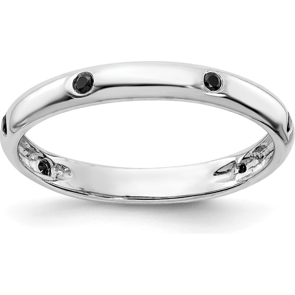 14K White Gold 6-Stone Black Diamond Band with Polished Finish - 0.09 Carat Total Diamond Weight by 0