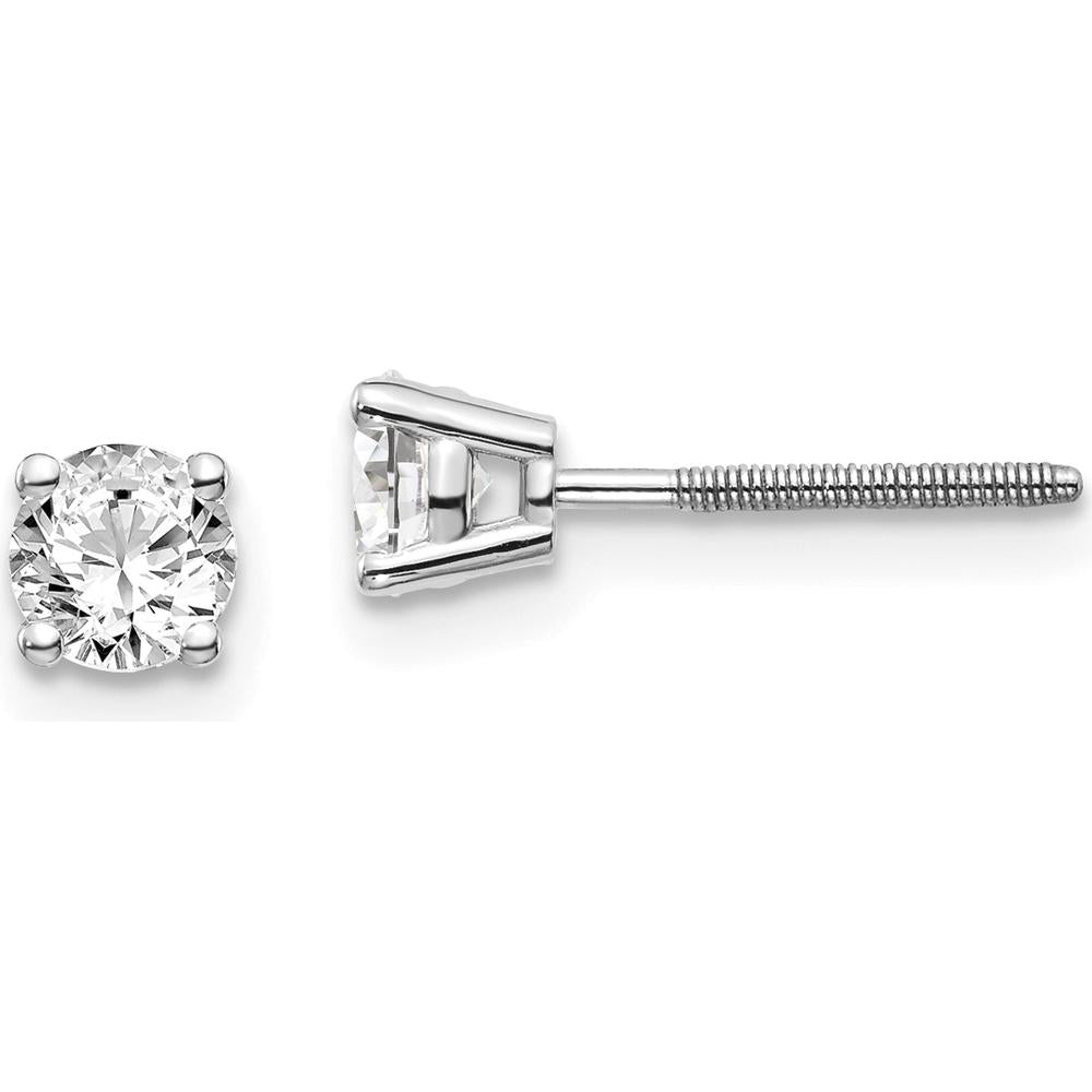 14K White Gold .60 Carat Round Diamond Stud Earrings with Four Prong Setting and Rhodium Plating by 0