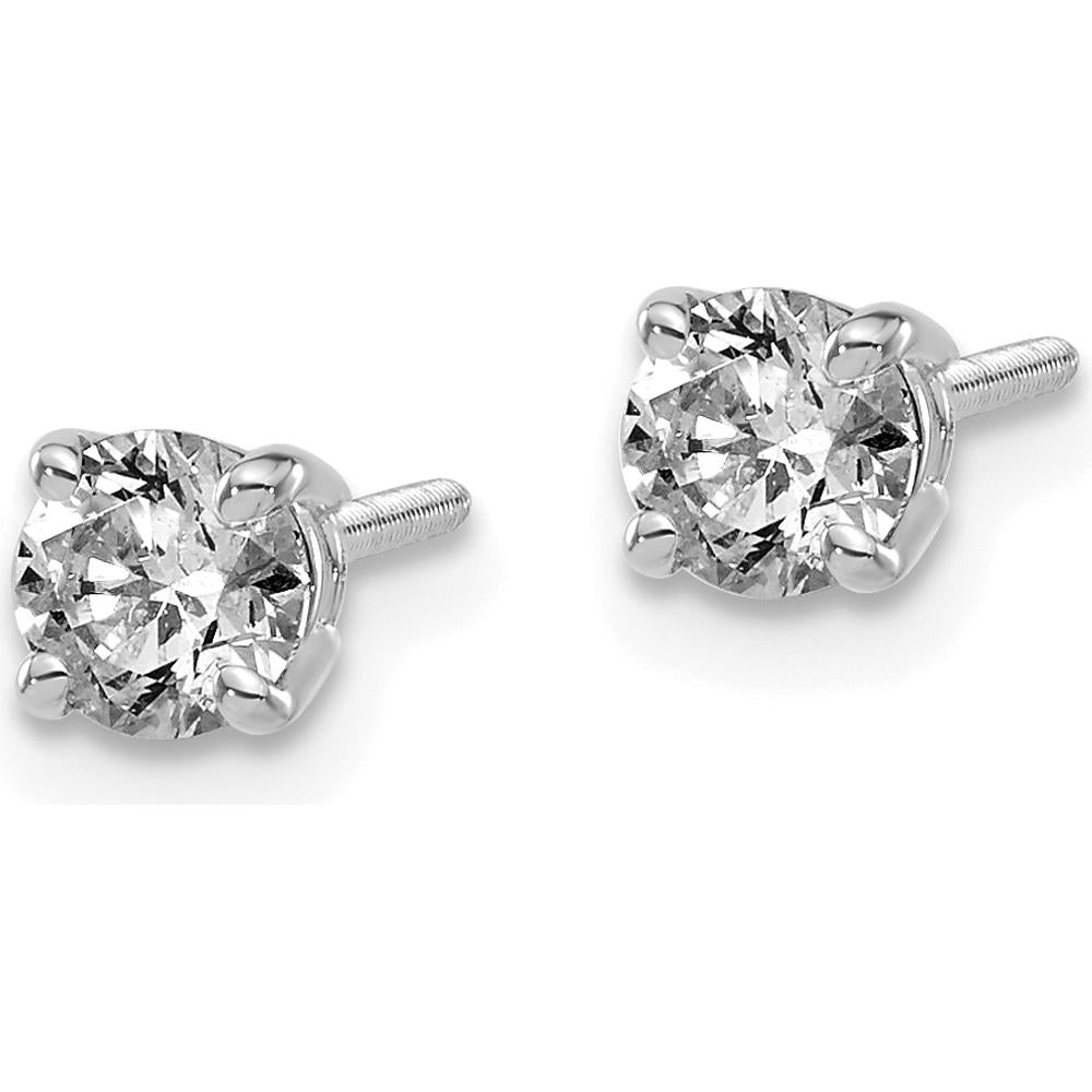 14K White Gold .60 Carat Round Diamond Stud Earrings with Four Prong Setting and Rhodium Plating by 0