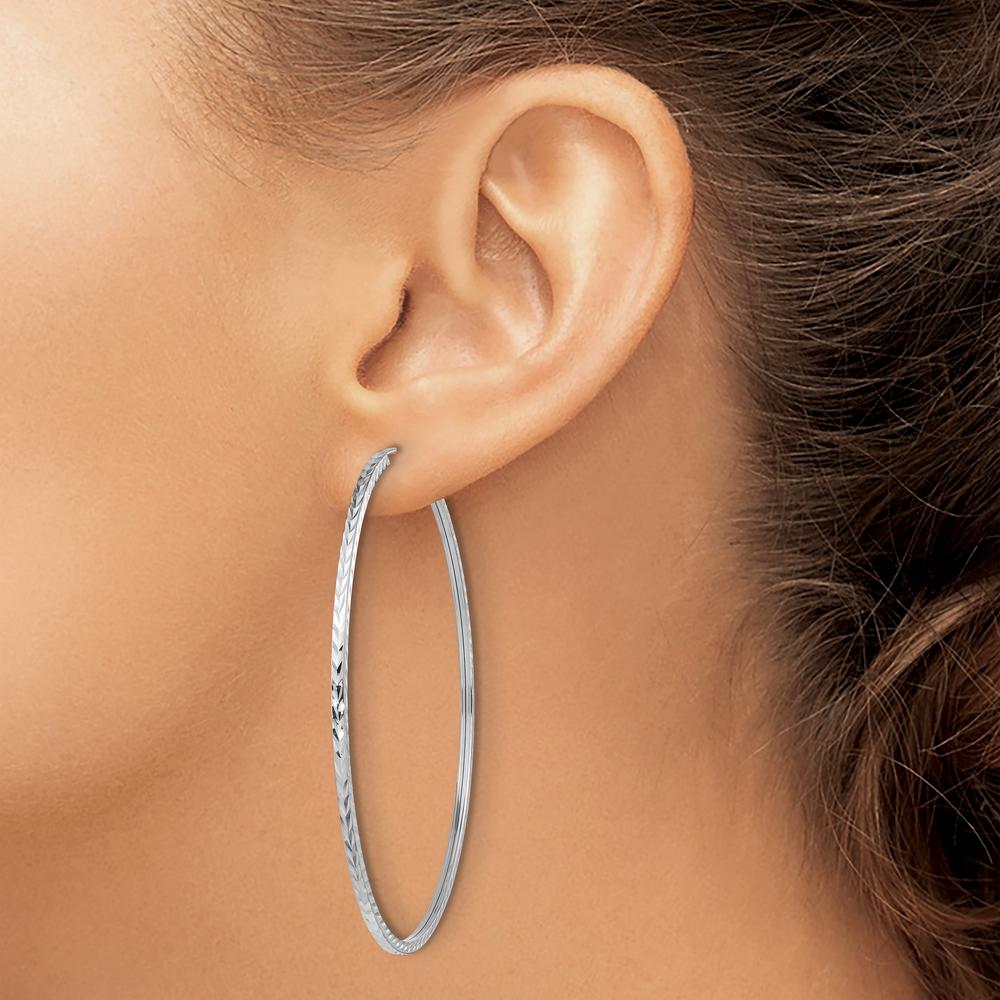 14K White Gold 60mm Diamond-Cut Endless Hoop Earrings - Polished Rhodium Finish by 0