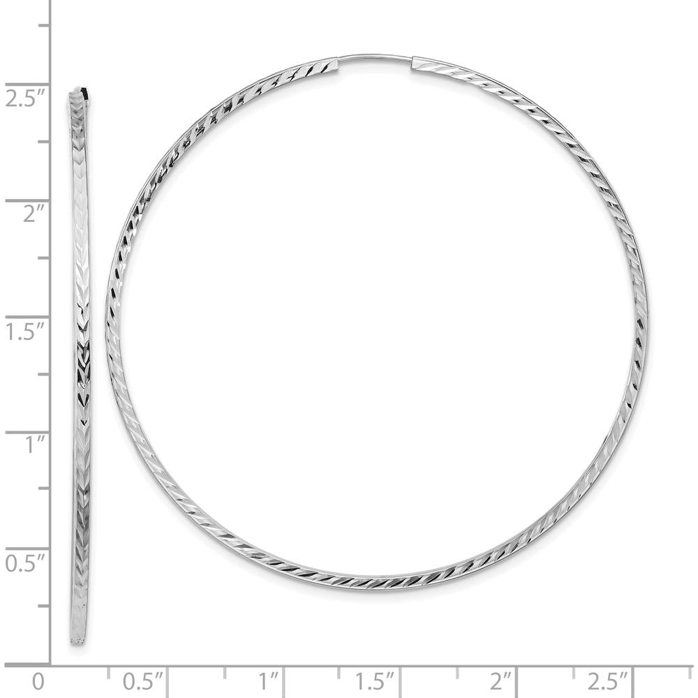 14K White Gold 60mm Diamond-Cut Endless Hoop Earrings - Polished Rhodium Finish by 0