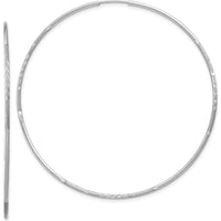 14K White Gold 60mm Diamond-Cut Endless Hoop Earrings with Rhodium Plating by Oro Pregiato