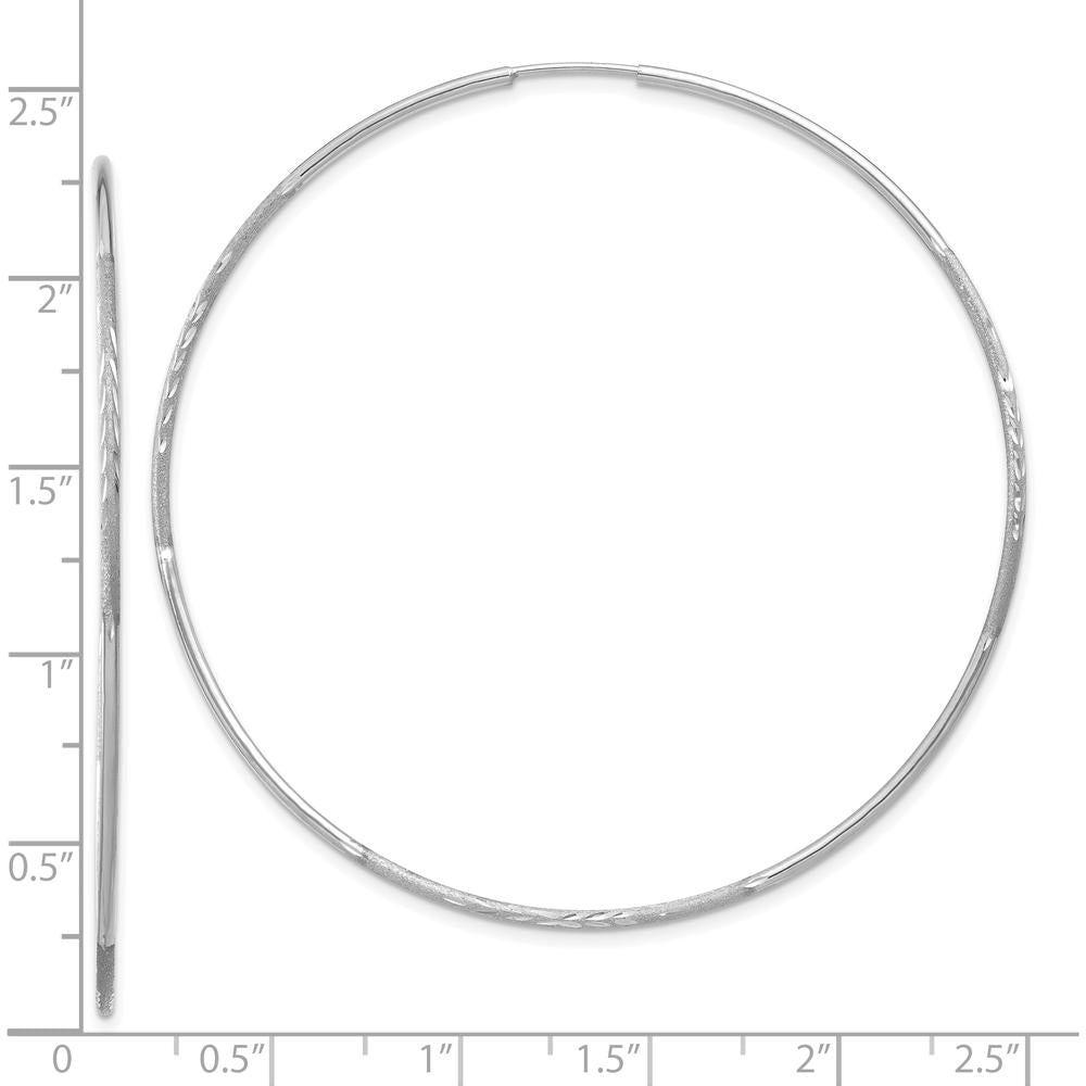 14K White Gold 60mm Diamond-Cut Endless Hoop Earrings with Rhodium Plating by Oro Pregiato