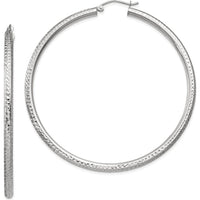 14K White Gold 60mm Diamond-Cut Hoop Earrings with Rhodium Plating by 0