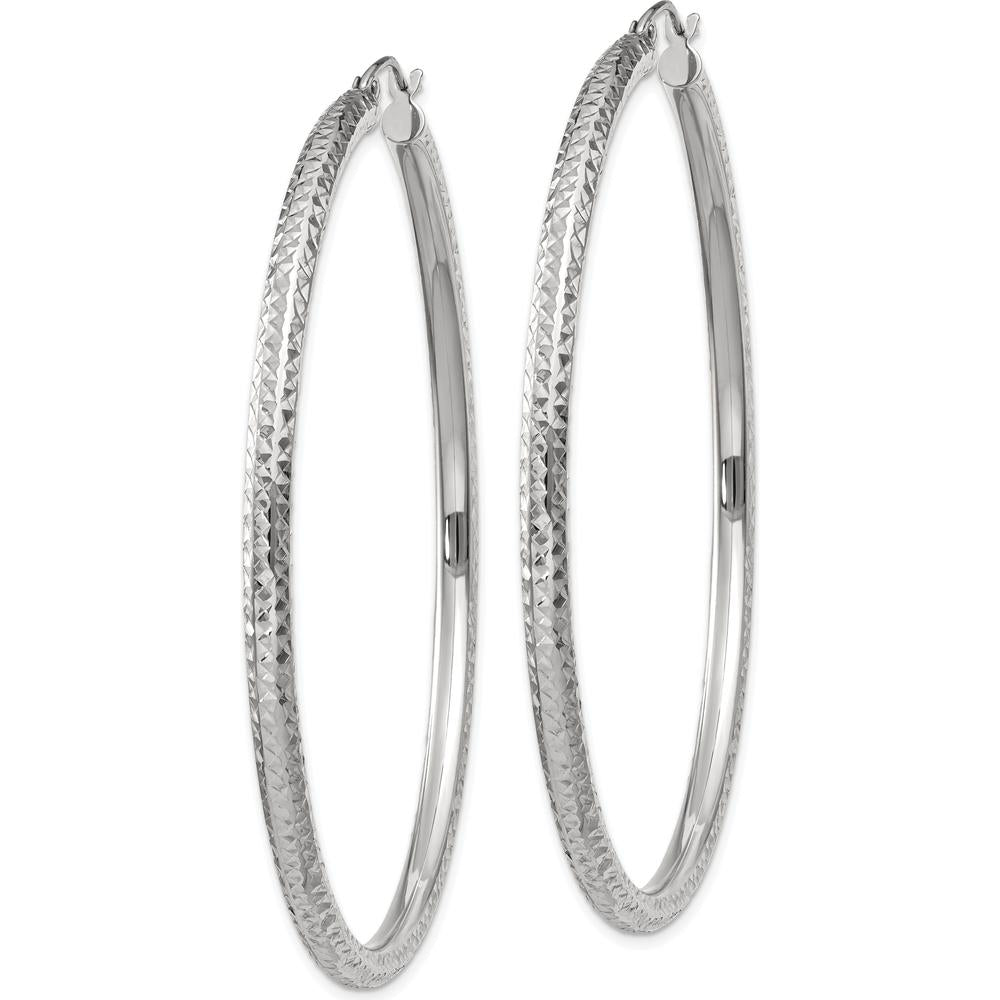 14K White Gold 60mm Diamond-Cut Hoop Earrings with Rhodium Plating by 0