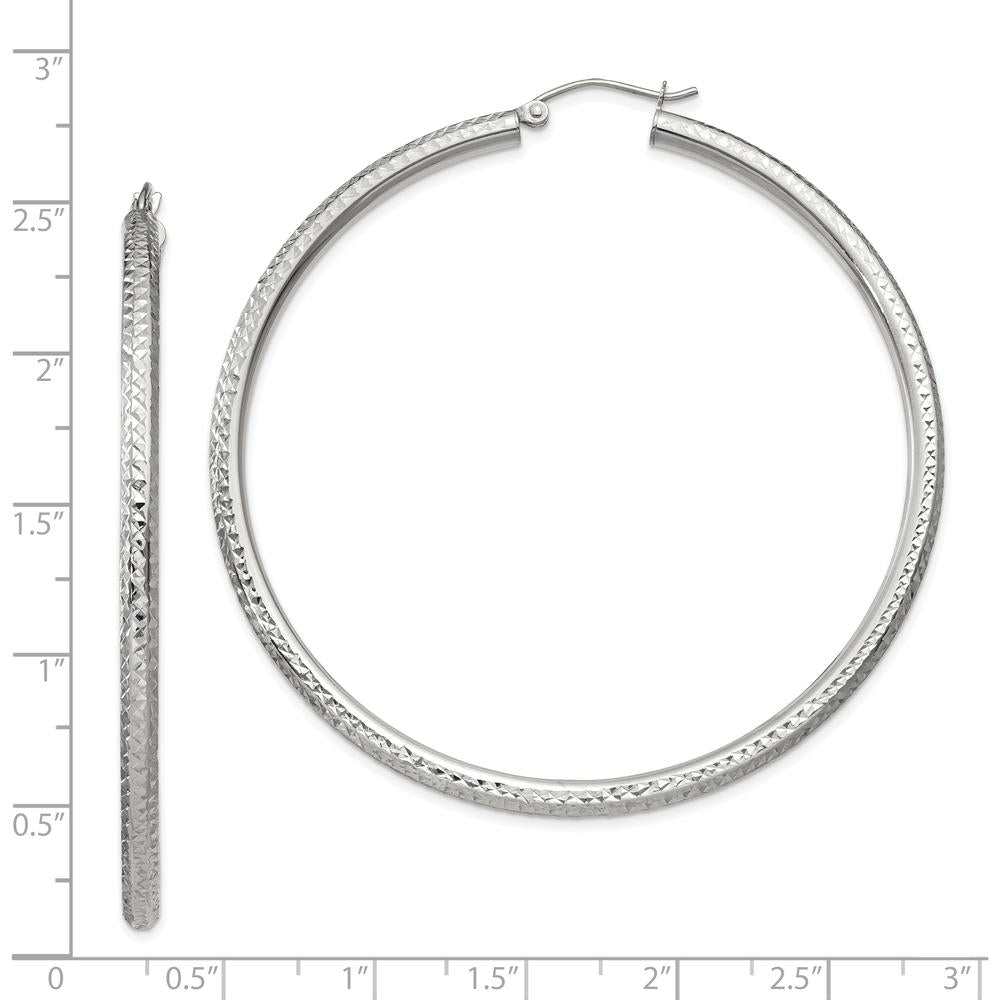 14K White Gold 60mm Diamond-Cut Hoop Earrings with Rhodium Plating by 0