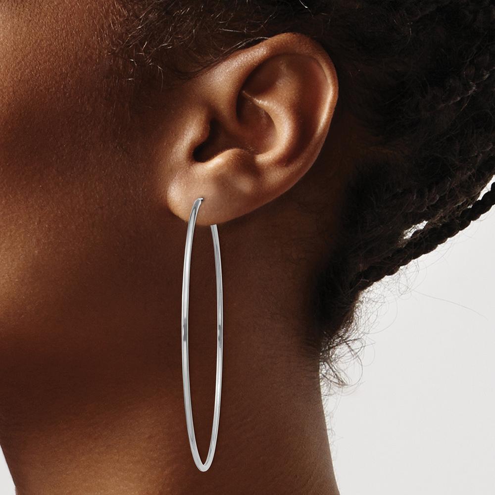14K White Gold 65mm Polished Endless Hoop Earrings with Rhodium Plating by Oro Pregiato