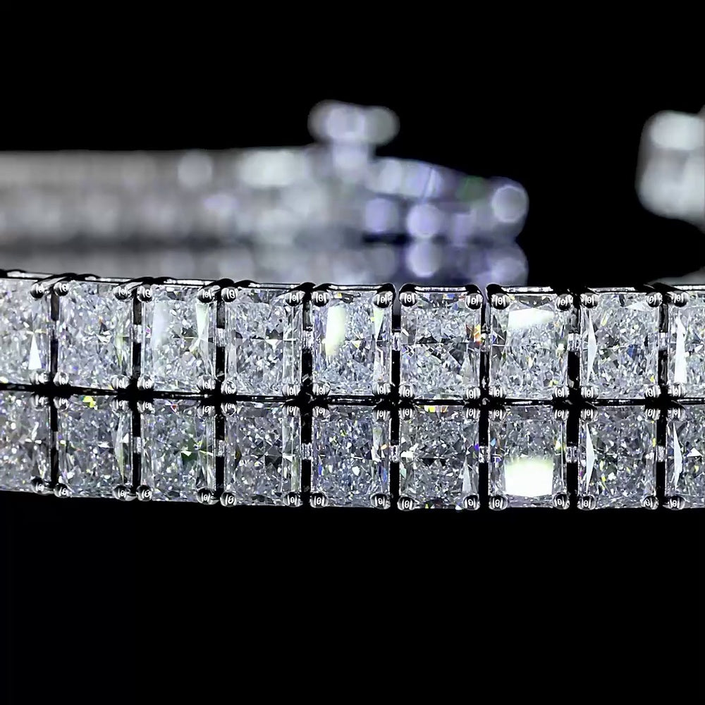 14K White Gold 68-Stone Radiant Cut Lab Diamond Tennis Bracelet - 6.33 Carats Total Diamond Weight - Covaloro Fine Jewelry
