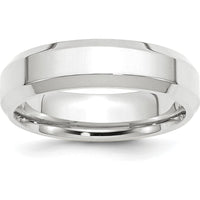 14K White Gold 6mm Beveled Edge Comfort Fit Wedding Band - Polished Rhodium Plated Design by 0
