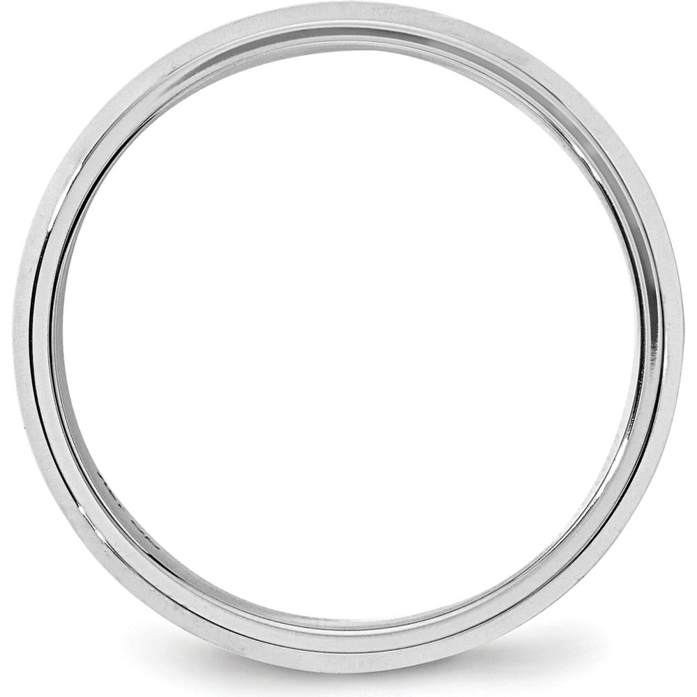 14K White Gold 6mm Beveled Edge Comfort Fit Wedding Band - Polished Rhodium Plated Design by 0
