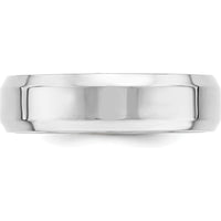 14K White Gold 6mm Beveled Edge Comfort Fit Wedding Band - Polished Rhodium Plated Design by 0