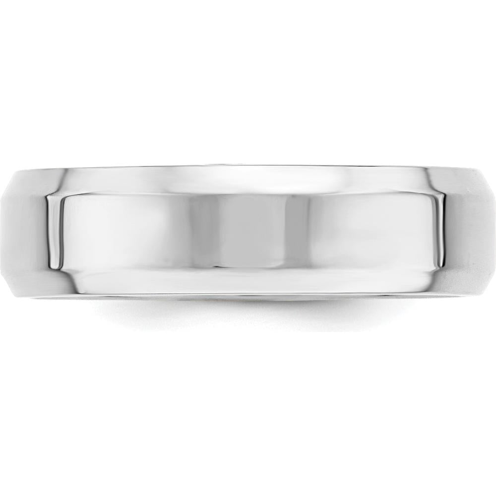 14K White Gold 6mm Beveled Edge Comfort Fit Wedding Band - Polished Rhodium Plated Design by 0