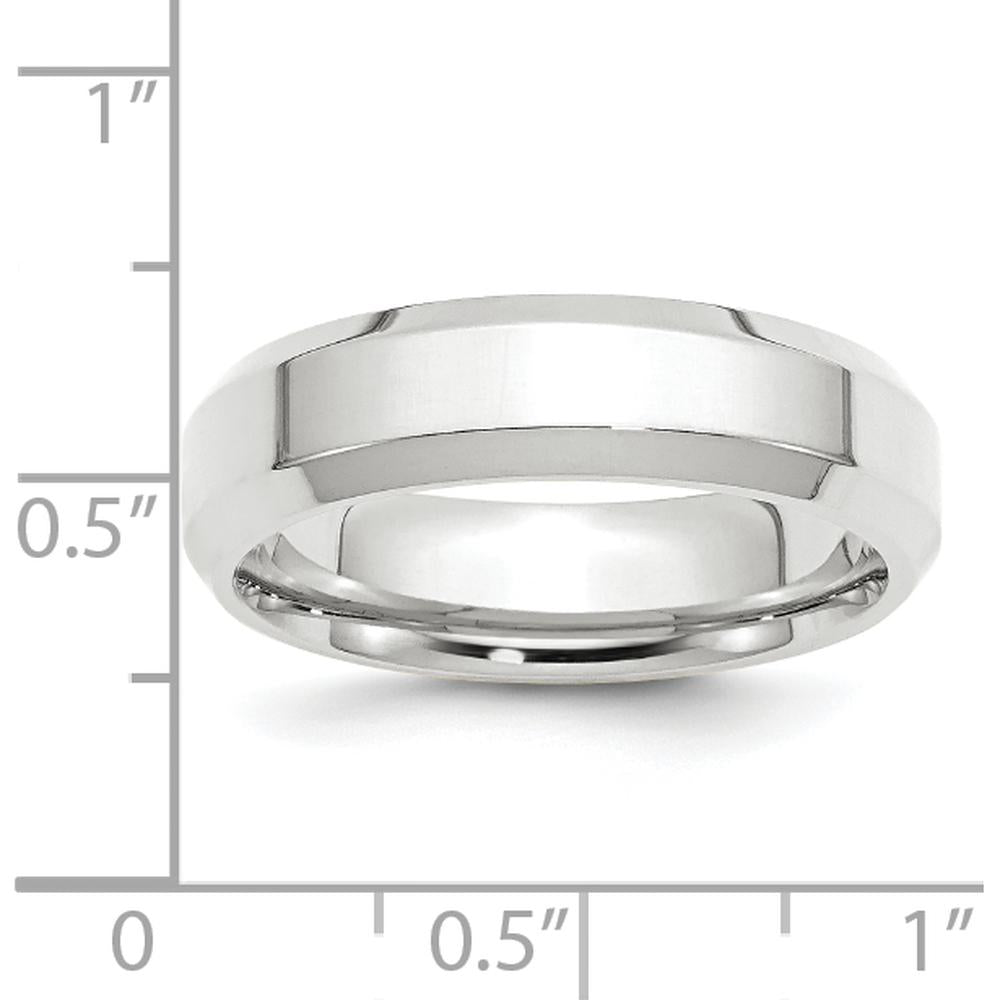 14K White Gold 6mm Beveled Edge Comfort Fit Wedding Band - Polished Rhodium Plated Design by 0