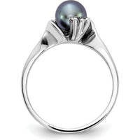 14K White Gold 6mm Black Freshwater Cultured Pearl and Diamond Ring with Round Faceted Diamonds - 0.01 Carat Total Diamond Weight by Monteluci Fine Jewelry