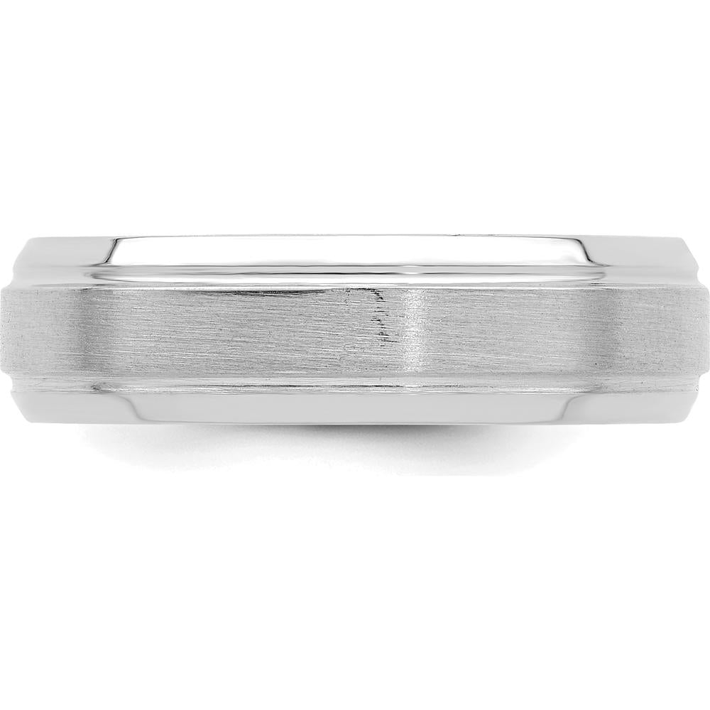 14K White Gold 6mm Brushed Satin/Polished Comfort Fit Wedding Band - Size 10 by 0
