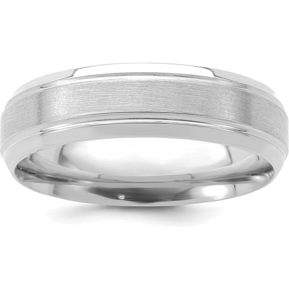 14K White Gold 6mm Comfort Fit Brushed Satin/Polished Edge Wedding Band - Size 7.5 by 0