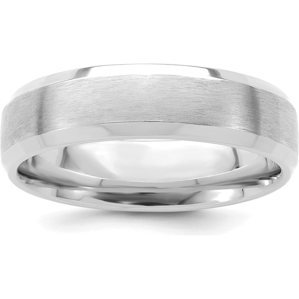 14K White Gold 6mm Comfort Fit Brushed Satin Wedding Band with Polished Beveled Edges by 0