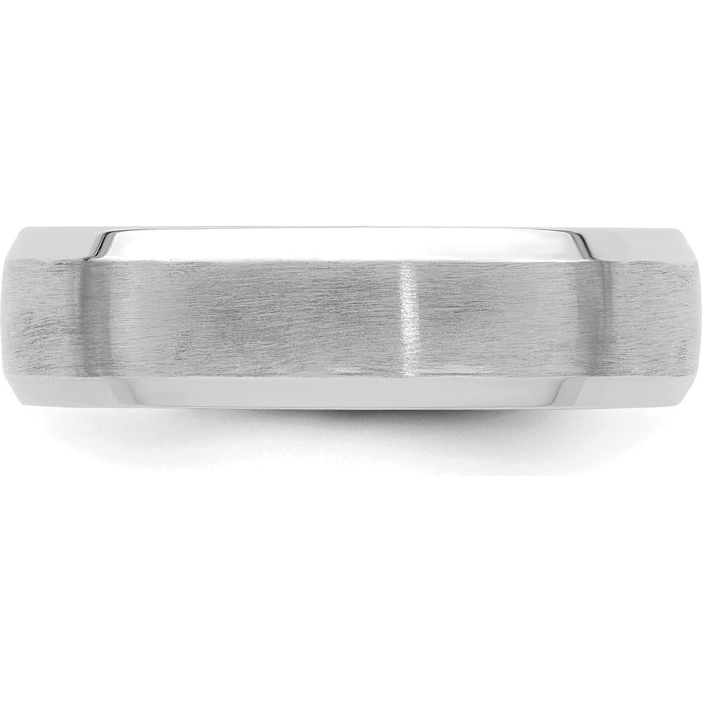 14K White Gold 6mm Comfort Fit Brushed Satin Wedding Band with Polished Beveled Edges by 0
