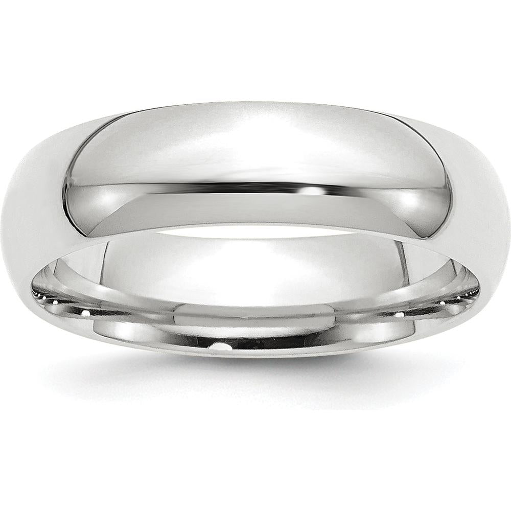 14K White Gold 6mm Comfort Fit Domed Wedding Band in Size 13 - Rhodium Plated, Sizable and Engravable by 0
