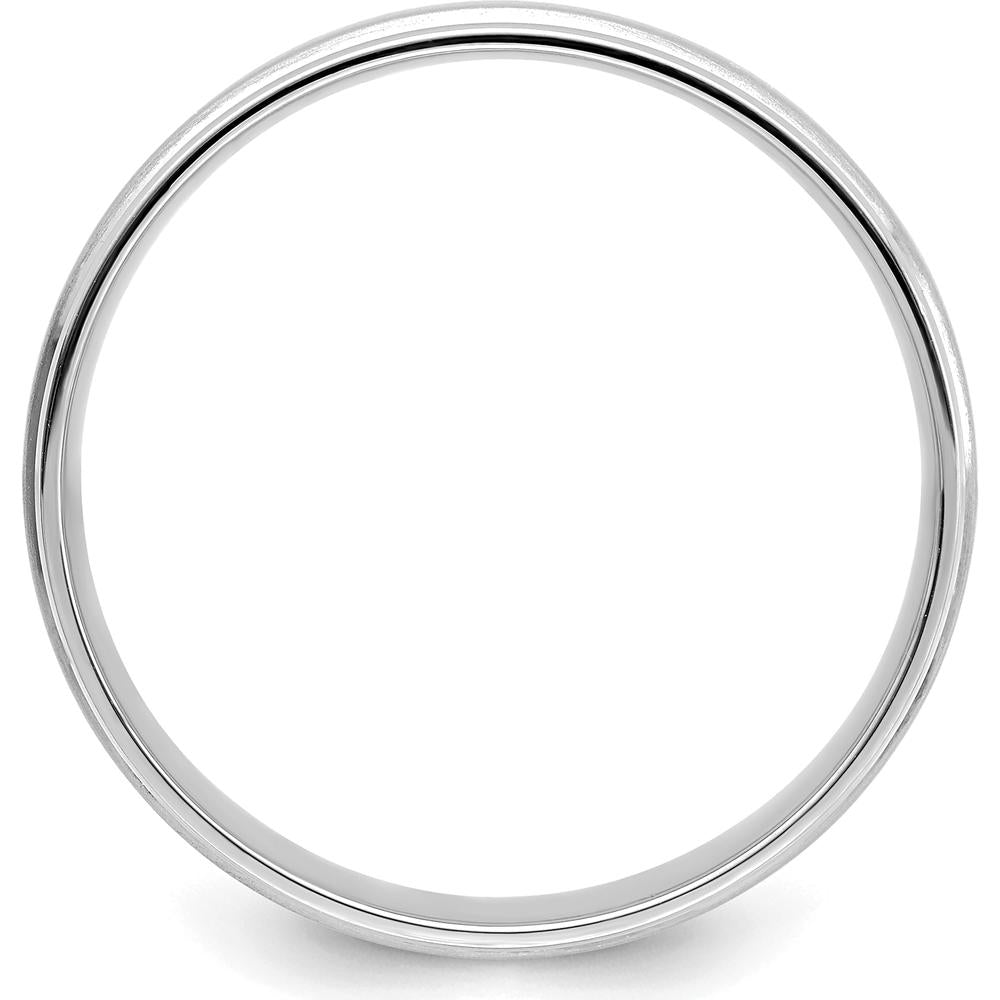 14K White Gold 6mm Comfort Fit Satin and Polished Grooved Edge Wedding Band by 0