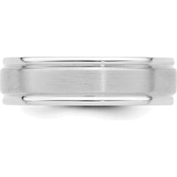 14K White Gold 6mm Comfort Fit Satin and Polished Grooved Edge Wedding Band by 0