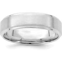 14K White Gold 6mm Comfort Fit Wedding Band with Brushed Satin and Polished Stepped Edge by 0