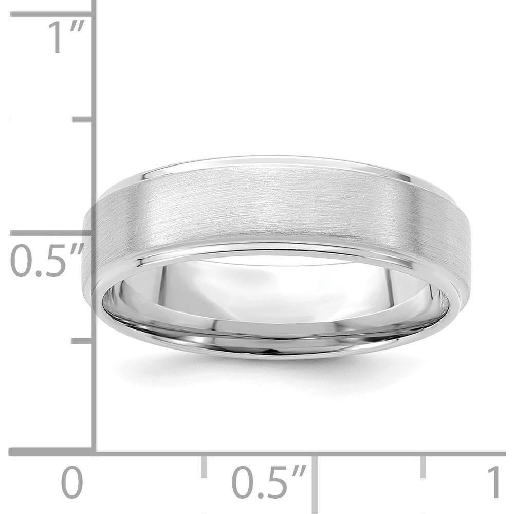 14K White Gold 6mm Comfort Fit Wedding Band with Brushed Satin and Polished Stepped Edge by 0