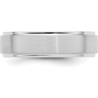 14K White Gold 6mm Comfort Fit Wedding Band with Brushed Satin and Polished Stepped Edge by 0