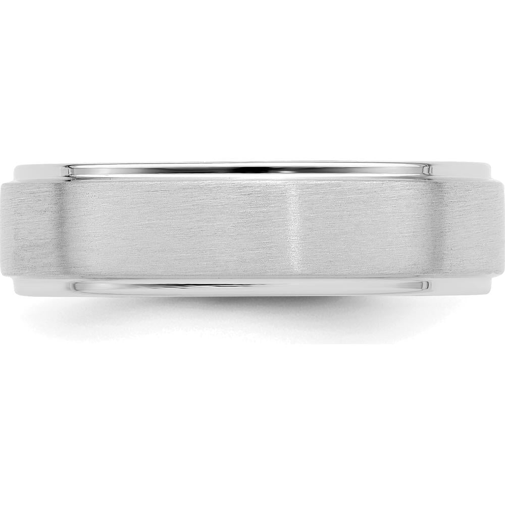 14K White Gold 6mm Comfort Fit Wedding Band with Brushed Satin and Polished Stepped Edge by 0