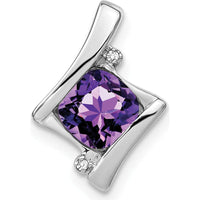 14K White Gold 6mm Cushion Amethyst and Diamond Chain Slide - 1.25 Carat Total Amethyst Weight, 0.01 Carat Total Diamond Weight by Lumare Gioia