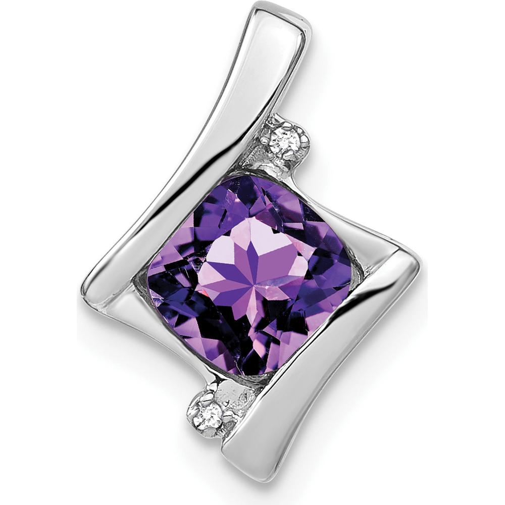 14K White Gold 6mm Cushion Amethyst and Diamond Chain Slide - 1.25 Carat Total Amethyst Weight, 0.01 Carat Total Diamond Weight by Lumare Gioia