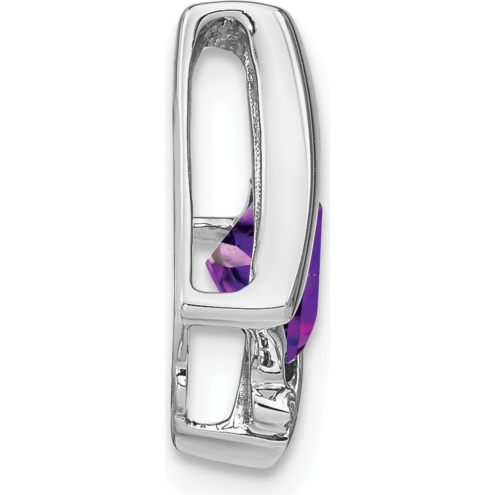 14K White Gold 6mm Cushion Amethyst and Diamond Chain Slide - 1.25 Carat Total Amethyst Weight, 0.01 Carat Total Diamond Weight by Lumare Gioia